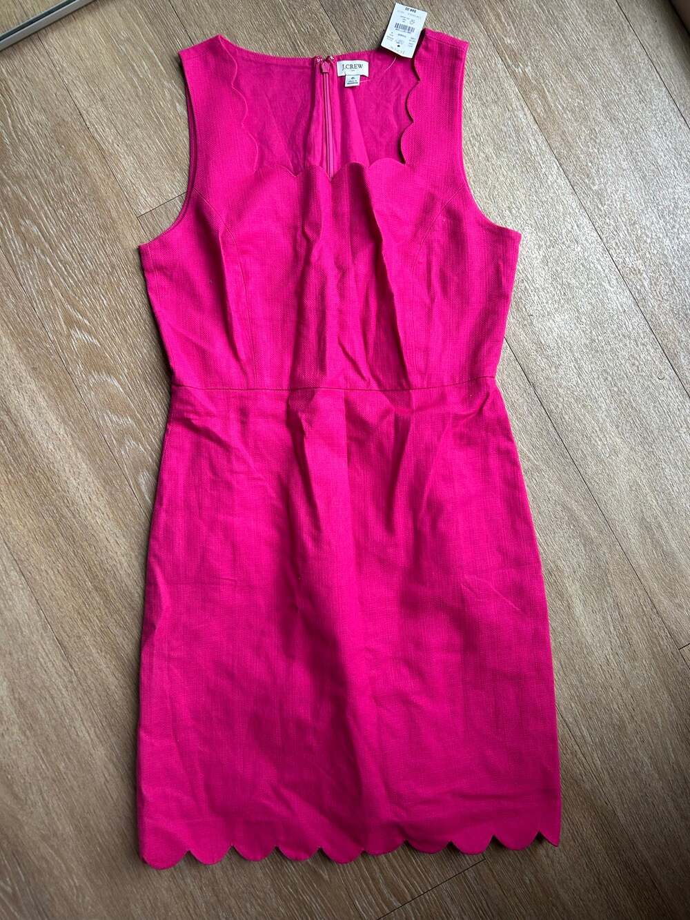 NWT J.CREW HotPink Scallop Basketweave cocktail Squareneck Barbie preppy wedding